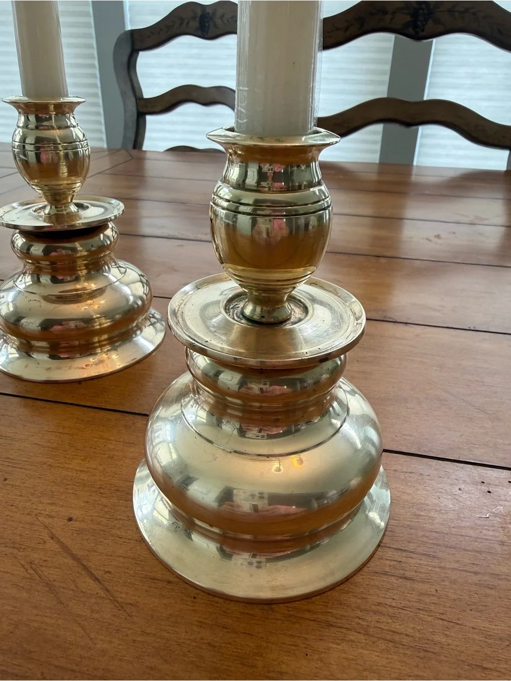 Vintage Heavy Brass Taper Candle Holders with Hollywood Regency Style - Set of 2